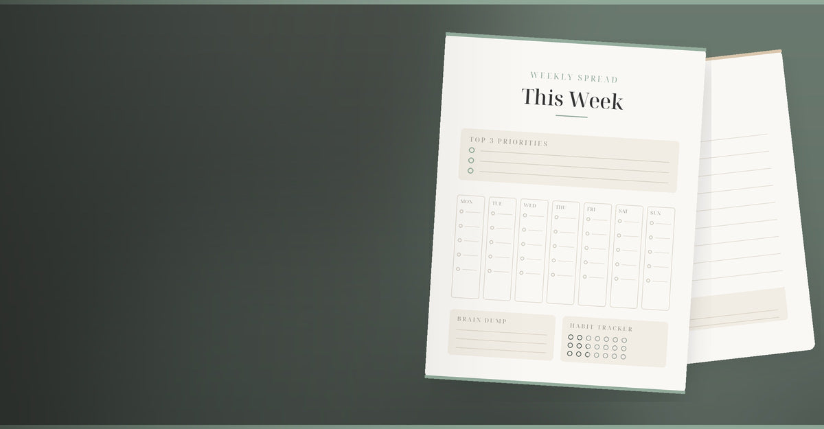 Anchor Grove Studio ADHD weekly planner spread with Top 3 Priorities, seven day columns, brain dump and habit tracker