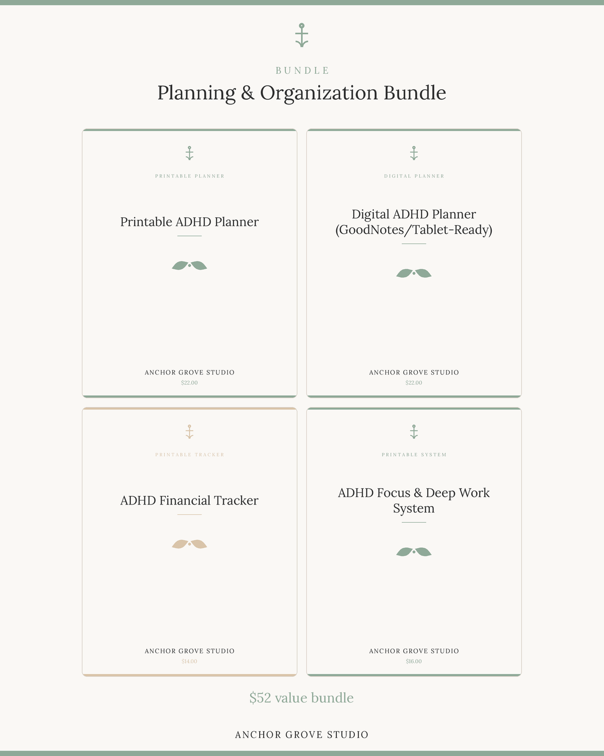 ADHD Productivity Focus Bundle Digital ADHD Planner displayed in a planning and organization bundle.