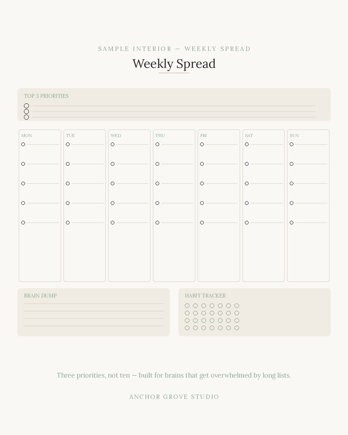 Printable ADHD Planner No-Shame Daily System — sample interior page